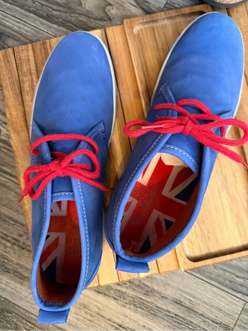RARE! Boden Men's Blue Suede Chukka Union Jack Desert Boots Sz 43 US 10 / 10.5